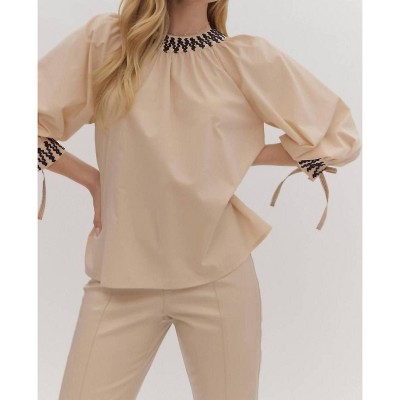 Women's Tie Collar & Sleeve Top - entro