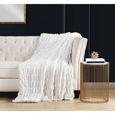 Ivory Faux Fur Reversible Throw Blanket