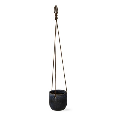 tagltd Skyline Hanging Planter Small Stoneware Flower Pot With Waxed Ropes Decorative Home Decor