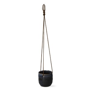 tagltd Skyline Hanging Planter Small Stoneware Flower Pot With Waxed Ropes Decorative Home Decor - 1 of 2