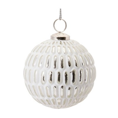 Melrose Frosted White and Silver Glass Ball Ornaments Set of 6