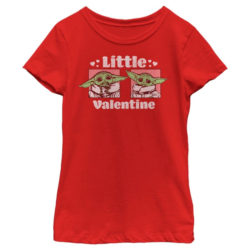 Girl's Star Wars The Mandalorian Valentine's Day The Child Little Valentine Panels T-Shirt, 1 of 6