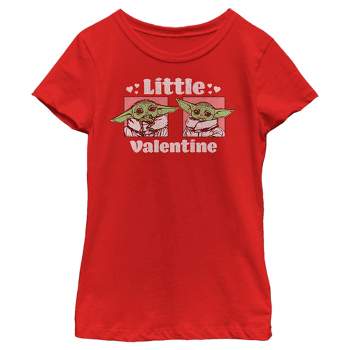 Girl's Star Wars The Mandalorian Valentine's Day The Child Little Valentine Panels T-Shirt
