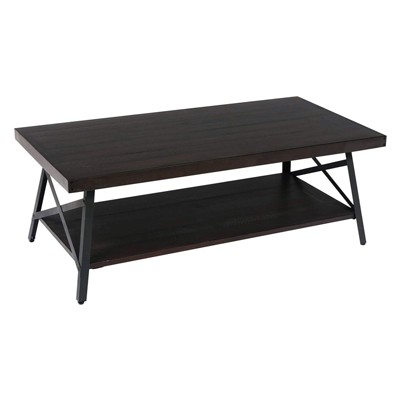 Wallace & Bay Chandler 48 Inch Long Rustic Decor Indoor Home Open Storage Coffee/Cocktail Table, Pine Dark Brown