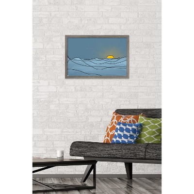 Gray Framed Abstract Landscape Sunset Digital Art Poster