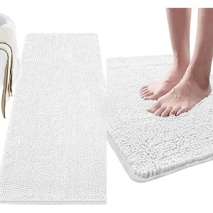 LOCHAS Chenille Bathroom Rug Mat Set White - 1 of 3