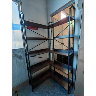 Industrial 7-Tier Corner Bookshelf - Metal Frame Bookcase Storage Organizer for Living Room, Office, or Bedroom