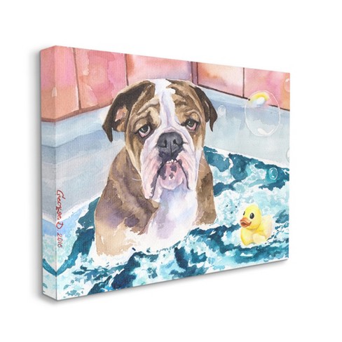 Stupell Industries English Bulldog In Bathtub Rubber Duck Bubbles : Target