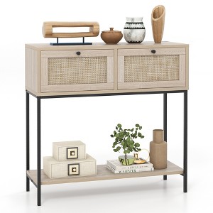 Tangkula Console Table Entryway Table Long Sofa Side Table w/ Open Shelf & Rattan Drawers - 1 of 4