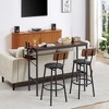 3 Pieces Dining Table Set Kitchen Table Bar Stools Table With 2 Stools Bottle Storage Rack Structural Strengthening Rustic Style Bar Table Stool Set - 3 of 4
