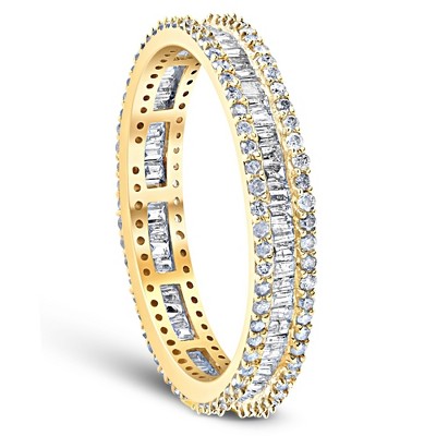 Pompeii3 1 1/10 Ct Baguette & Diamond Eternity Ring Wedding Band in White or Yellow Gold