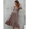 Women's Maternity Midi Dress Long Sleeve V-Neck Flowy Dress Pleated Flare with Smocked Cuffs Casual Dress - 3 of 4