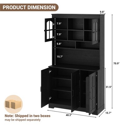 Garvee Pantry Cabinet with Charging Station, Tall Kitchen Pantry Storage Cabinet with Hutch,70.9 Inch Kitchen Cabinet with Glass Doors, for Dining Room — фото 2