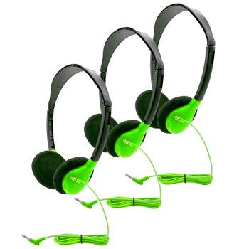 HamiltonBuhl® Personal On-Ear Stereo Headphone, Green, Pack of 3