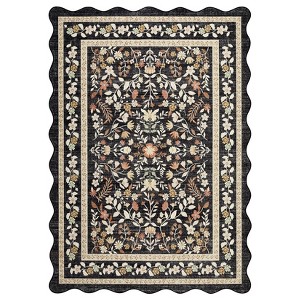 Scalloped Floral Rug Washable Non-Slip Boho Hallway Rug Soft Carpet for Kitchen, Bathroom, Laundry, Entryway - 1 of 4