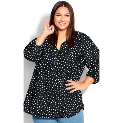 Women's Plus Size Meila Zip Print Top - black spot | EVANS