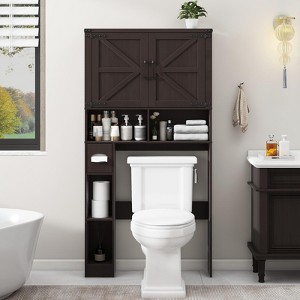 Over The Toilet Storage Cabinet with 2 Barn Doors & Toilet Paper Holder Stand - 1 of 4