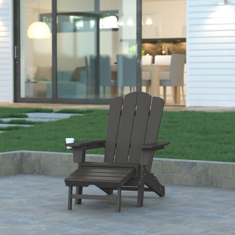 Emma and Oliver Adirondack Chair with Cup Holder and Pull Out Ottoman, All-Weather HDPE Indoor/Outdoor Lounge Chair, 2 of 12