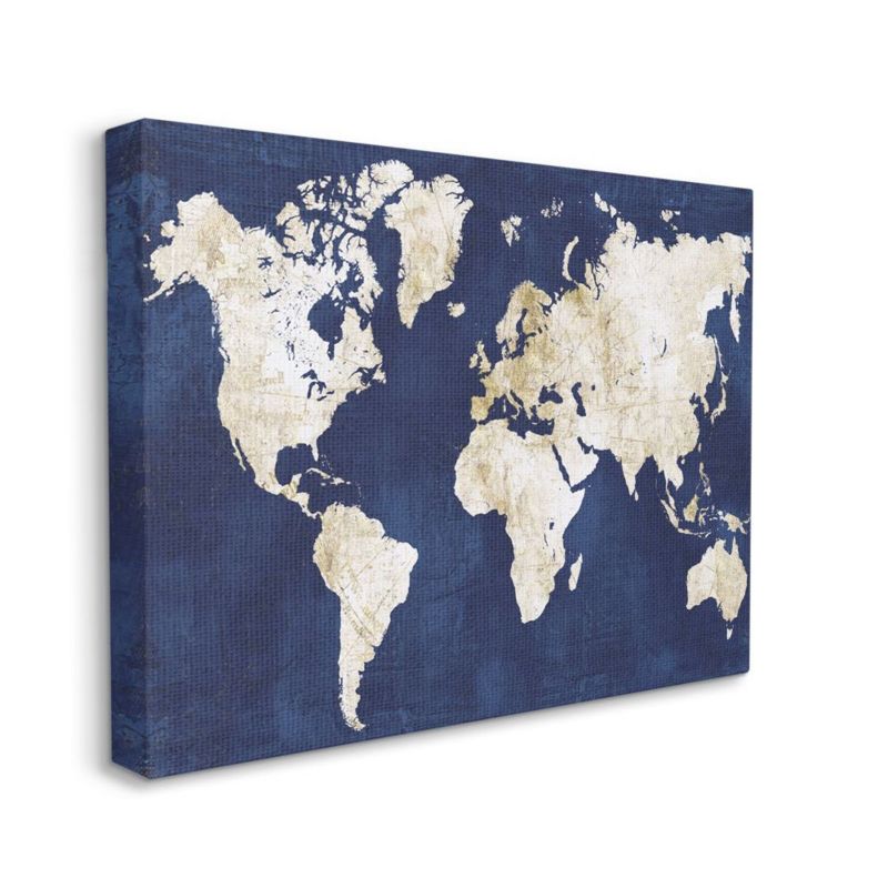 Stupell Industries Navy and Distressed Gold World Map, 1 of 6