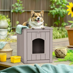 Resin Outdoor Dog/Cat House for Yard, Patio & Garden ¨C Small (10¨C20 lbs), Brown - 1 of 4