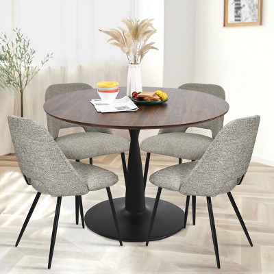 5-Piece Dining Table Set Round Walnut Dining Table with Upholstered Armless Dinng Chiars Set for 4,Kitchen,Dinng Room-Maison Boucle
