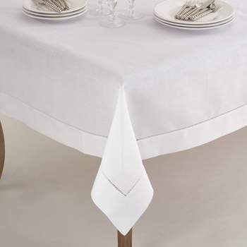 60"x60" Square Tablecloth with Hemstitch Border Design White - Saro Lifestyle