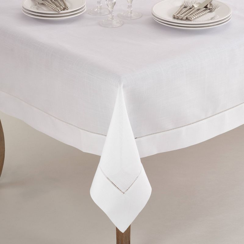 60&#34;x60&#34; Square Tablecloth with Hemstitch Border Design White - Saro Lifestyle, 1 of 6