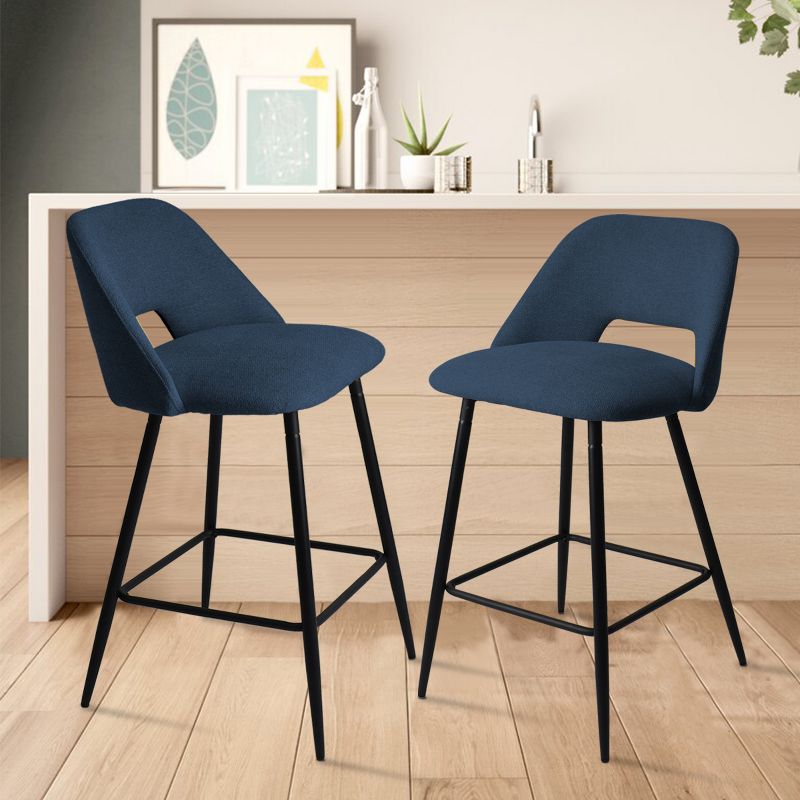 Edwin 26.5" inches Fabric Counter Height Stools,Armless Upholstered Counter Stools With Backs Set Of 2,Black Metal Frames-The Pop Maison, 3 of 16