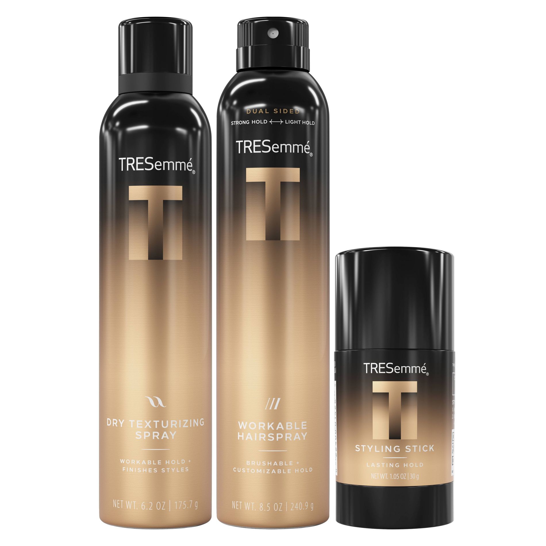 Tresemme A-List Collection Golden Vanilla & Sandalwood Scent Dry Texturizing Spray 6.2oz + Workable Hairspray 8.5oz + Instant Fix Styling Stick 1.05oz