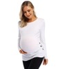 Coolmee Maternity Shirt Long Sleeve Basic Top Ruch Sides Bodycon Tshirt for Pregnant Women with Button - 3 of 4