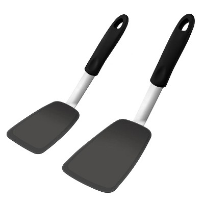 Silicone Pancake Turners 2 Pack for Nonstick Cookware, Heat Resistant Kitchen Spatulas for baking, flipping eggs, burgers, pancake, Size: S,M