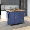 Ridstar 52.7 in. W Mobile Kitchen Island with Solid Wood Countertop, Locking Casters & Storage Cabinets-Blue - 3 of 4