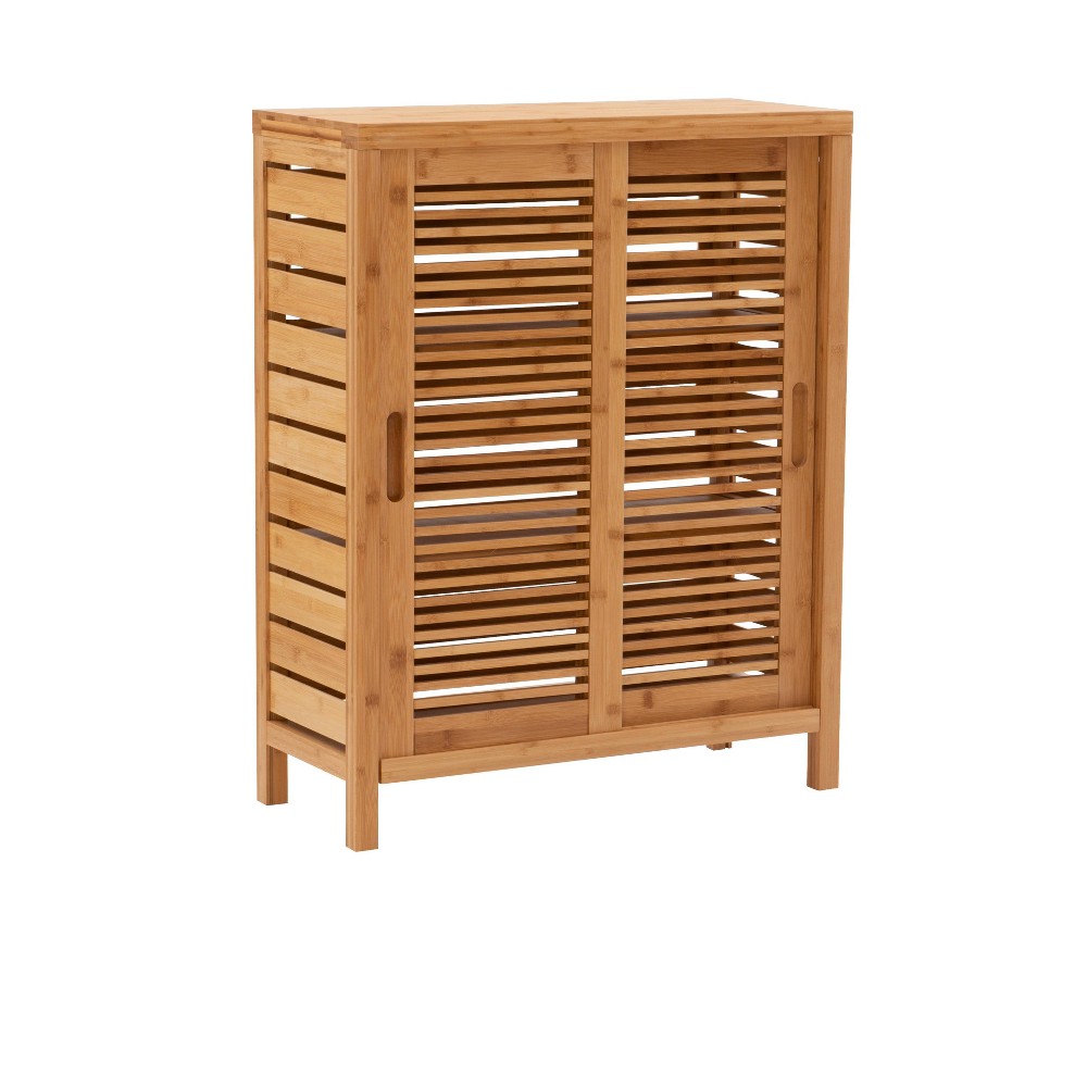 Linon Bracken 3 Shelf 2 Door Bathroom Storage Floor Cabinet, Bamboo