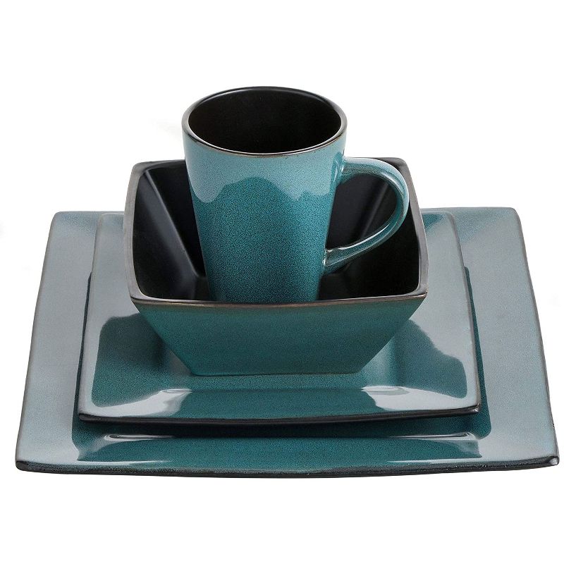 Gibson Elite Kiesling 16 Piece Reactive Glaze Durable Microwave and Dishwasher Safe Plates, Bowls, and Mugs Dinnerware Set, Turquoise, 3 of 8