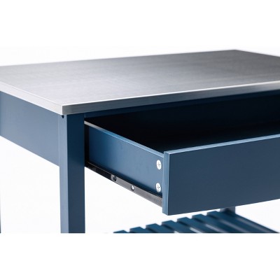 Navy Blue Stainless Steel Top Kitchen Cart with Storage