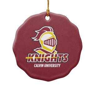 Calvin University Primary Logo Porcelain Scalloped Holiday Christmas Tree Ornament  2.8" (7.1 cm) - 1 of 4