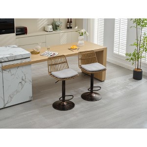 TIRAMISUBEST Set of 2 Rattan 360 Swivel Bar Stools - Counter Height Chairs with Footrest, Perfect for Kitchen & Dining Room - 1 of 4