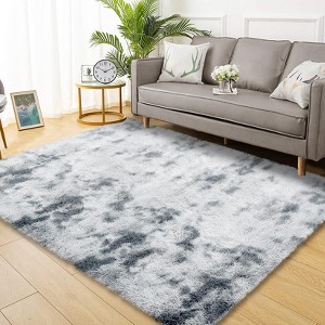 Fluffy Shaggy Rug: Tie-Dyed Furry Non-Shedding Plush Rug – Fuzzy Accent Carpet for Living Room, Bedroom | Soft Feet-Friendly Home Decor Floor Cover - 1 of 4