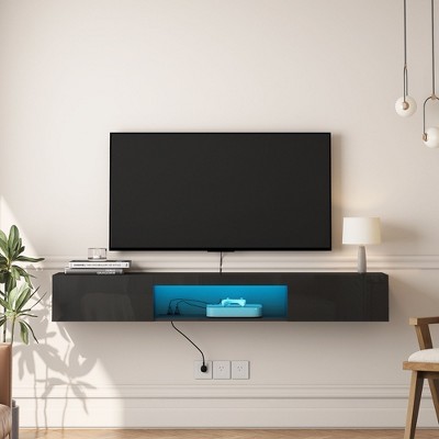 NicBex TV Stand for 65 Inch TV with Open Shelves and 2 Cabinets,TV Entertainment Center with LEDs,Modern TV Console Table for Living Room