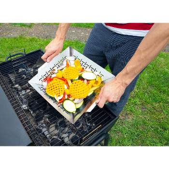 Mountain Grillers Vegetable BBQ pan with Grilling Basket also for Fish Meat and Shrimp, Stainless Steel