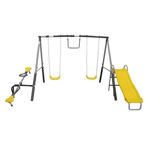 Swing Set Playground Metal Swingset Outdoor Play Slide Kids Backyard Gym NEW 