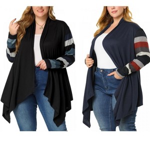 Agnes Orinda Women's Plus Size Open Front Long Sleeve Lightweight Stripe Long Cardigan - 1 of 4