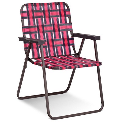 Red Folding Steel Frame Camping Chairs with PE Webbing, Set of 6