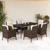 vidaXL 7 Piece Patio Dining Set - Brown Poly Rattan with Cushions, Outdoor Garden Furniture, Tempered Glass Table, Weather-Resistant - 2 of 4