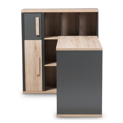 Contemporary Gray and Light Oak 63" Writing Desk with Built-In Shelving