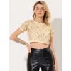 Allegra K Women's Christmas Sequin Shiny Glitter Crop Sheer Short Sleeves Tassel T-Shirt - 2 of 4