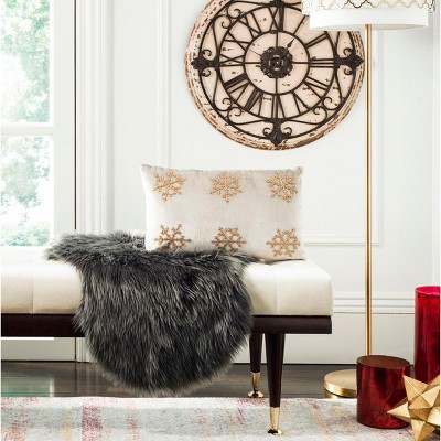 Beige and Gold Rectangular Christmas Snowflake Pillow