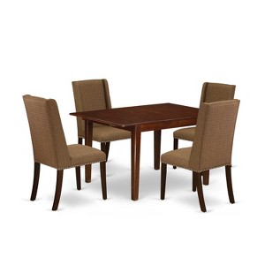 HomeStock 5-Pc Mahogany Finish Solid Wood Top - Rectangular Dining Room Set with Butterfly Leaf - Seats 4 - 1 of 4