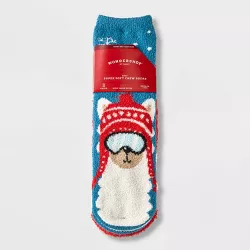 Kids' 2pk Cozy Llama Socks with Gift Card Holder Packaging - Wondershop™ Aqua Blue