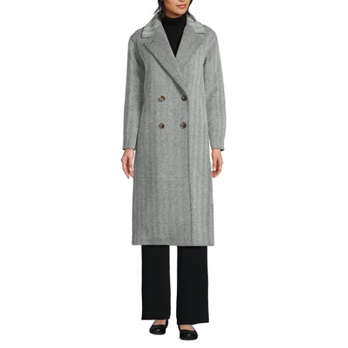 Lands End Women s Insulated Double Breasted Wool Coat 12 Black Wool Herringbone Target